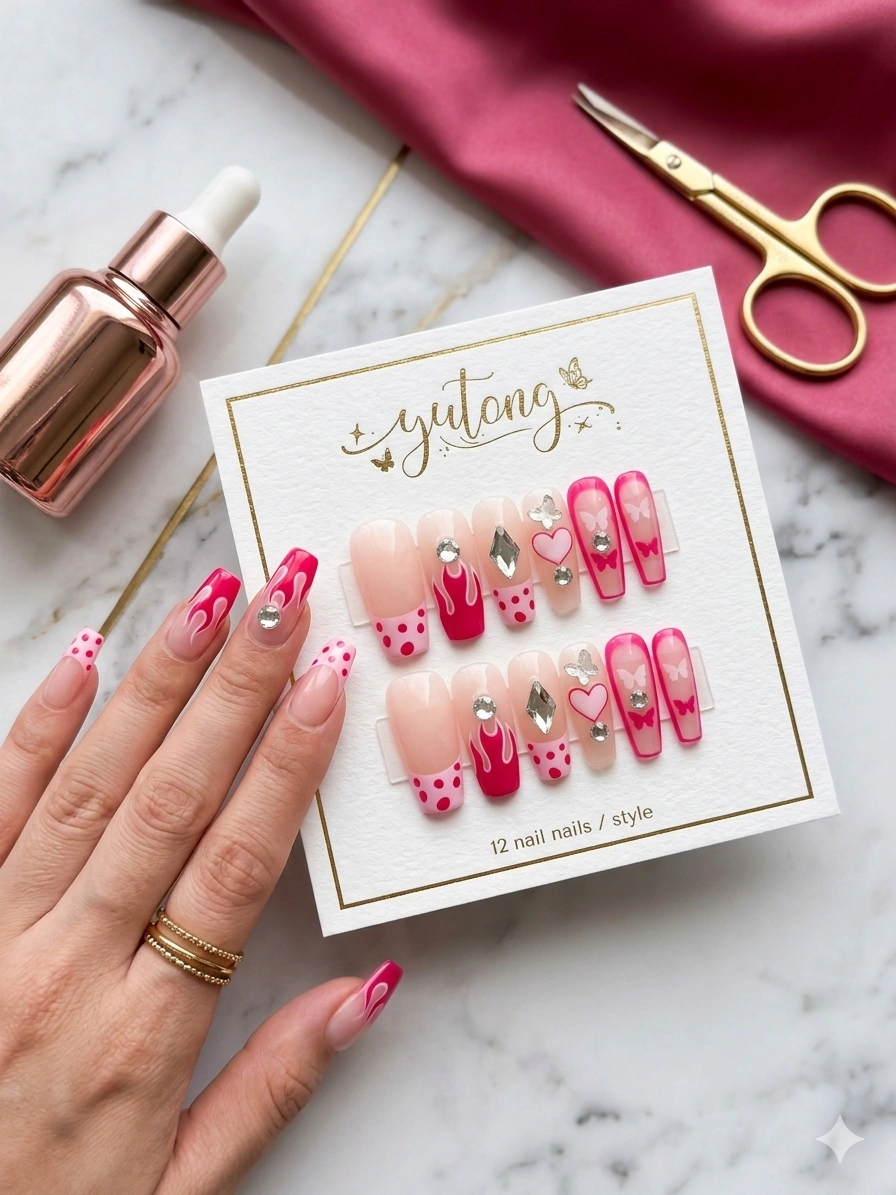 Blooming Love — Set Ongles Roses & Rouge Fleuri
