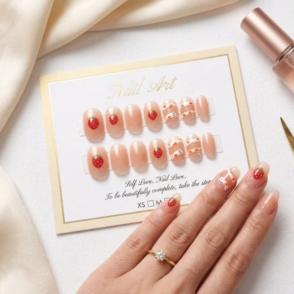 Kit Faux Ongles Nude Romantique — Fleurs & Strass Dorés