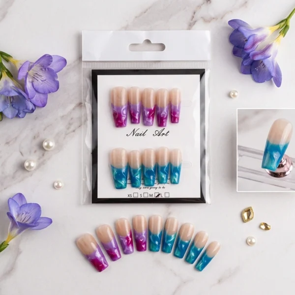 Kit Nail Art Dégradé Turquoise & Violet — Paillettes Holographiques