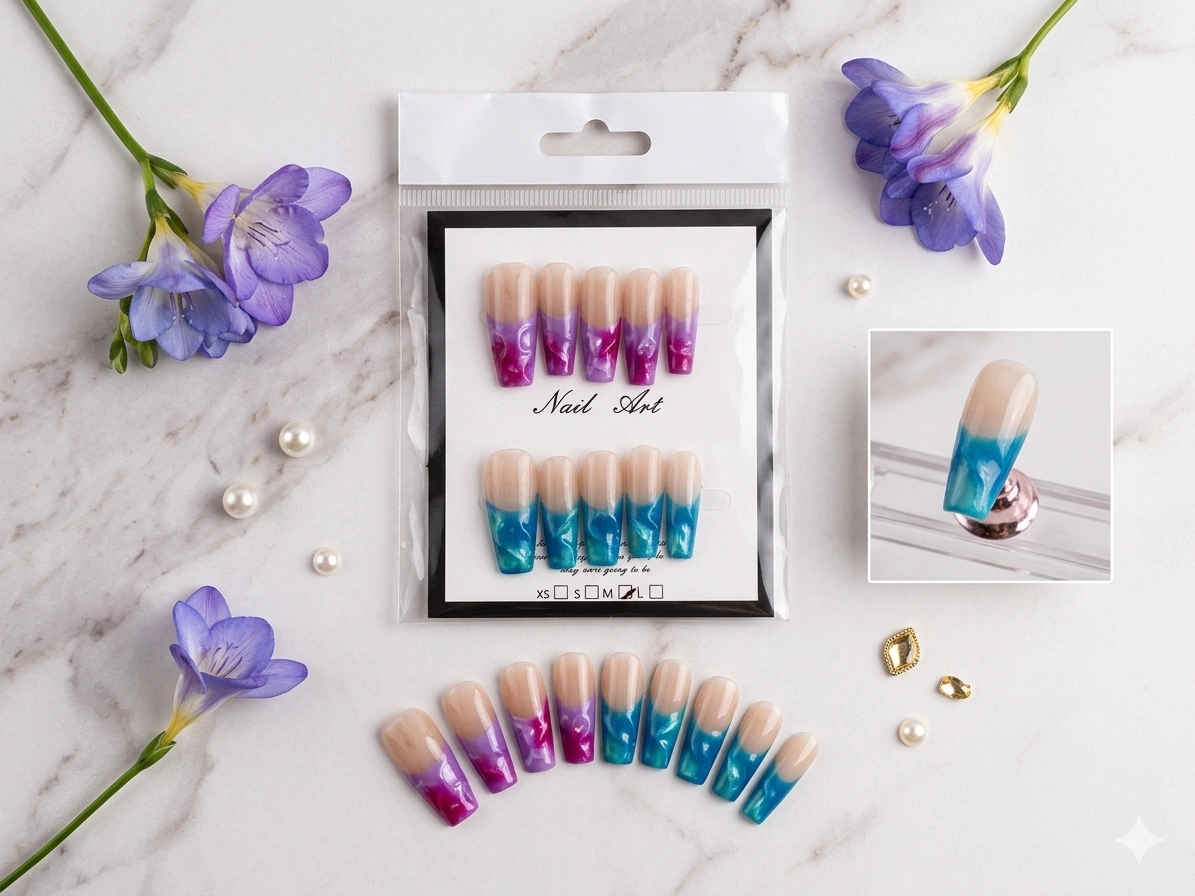 Kit Nail Art Dégradé Turquoise & Violet — Paillettes Holographiques