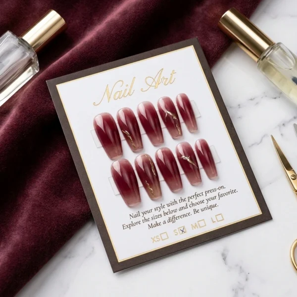 Faux Ongles Press-On Bordeaux Velours — Collection Élégance