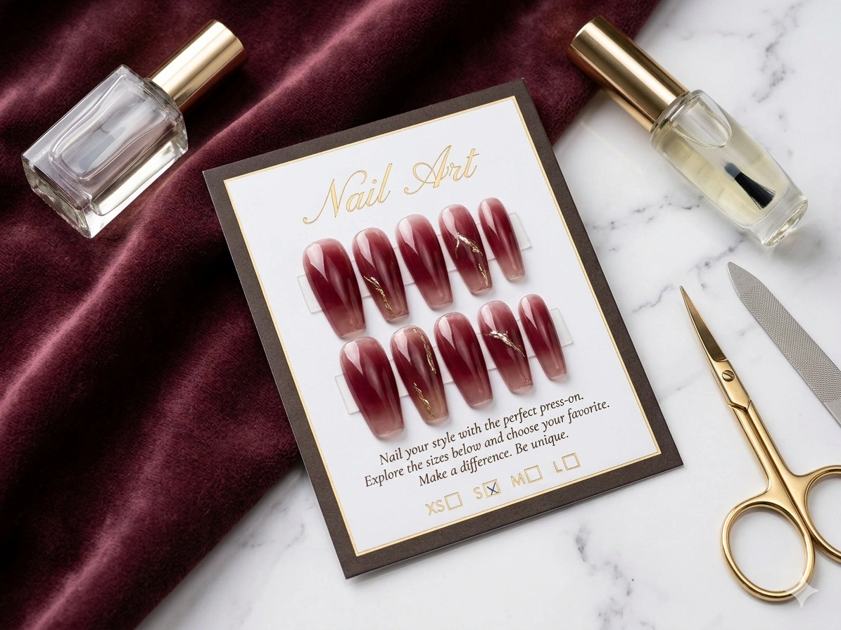 Faux Ongles Press-On Bordeaux Velours — Collection Élégance