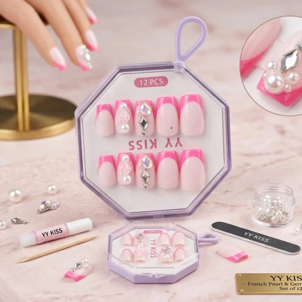 Kit Ongles Pressés Princesse Rose — Strass & French Glamour