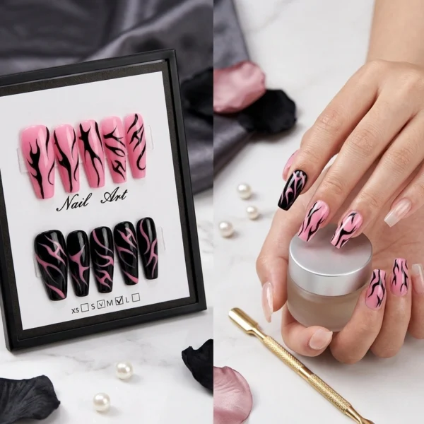 Ongles Pressés Tigre Rose & Noir — Edition Wild Glam