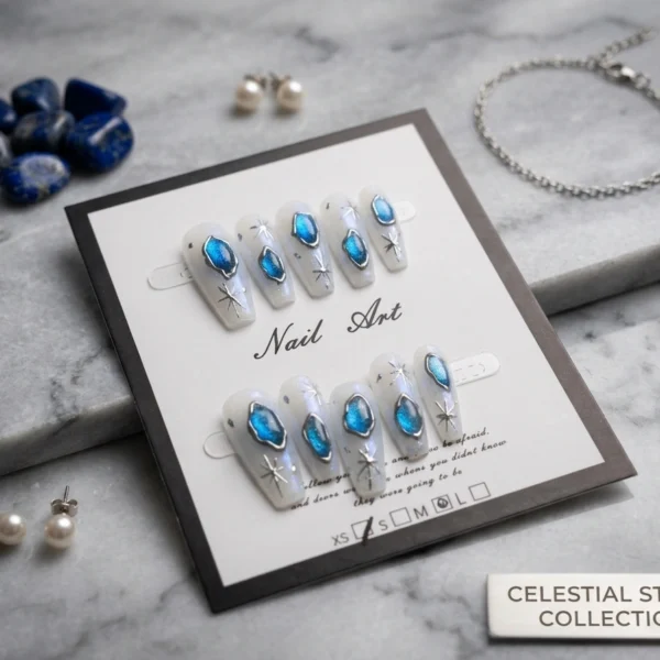 Celestial Stone — Ongles Pressés Turquoise & Argent