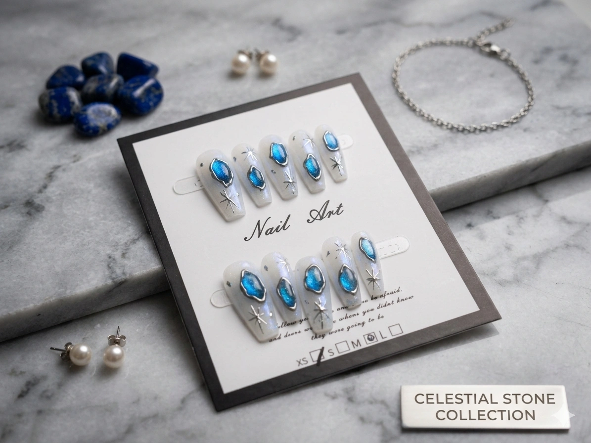 Celestial Stone — Ongles Pressés Turquoise & Argent